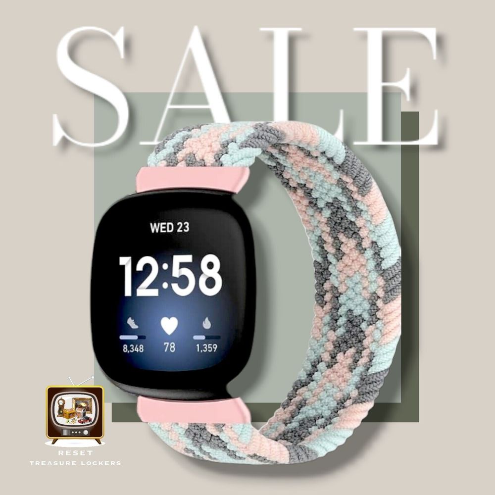 Tefeca Fitbit Sense|Versa Watch Band XS Black 5.5-6.0 inch 42/44mm Elastic Strap